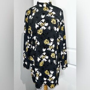 Free Press Women's Gray Floral High-Neck Long Sleeve Mini Dress.